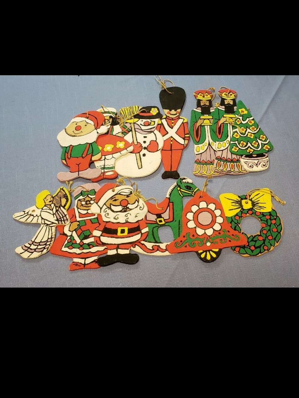 Vintage 1970's Handcrafted Wooden Christmas Ornament Lot Of Thirteen (13)